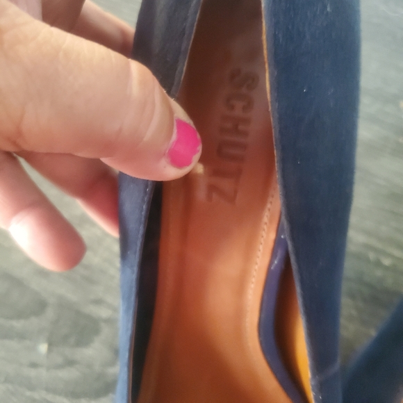 Schutz blue peep toe slip on heels size 8 - Picture 7 of 8